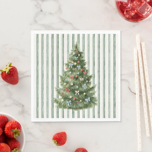 Green Stripes Christmas Tree Napkins