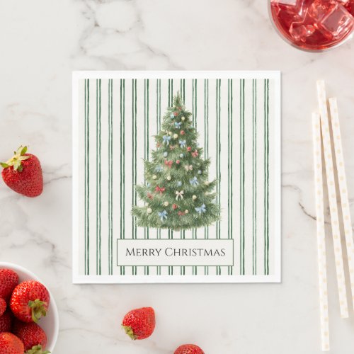 Green Stripes Christmas Tree Napkins