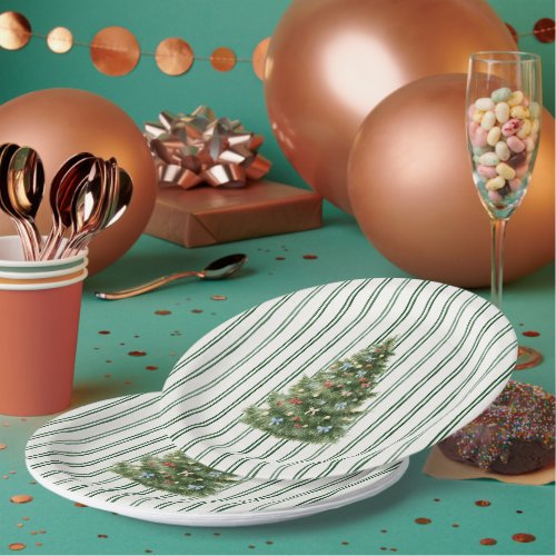 Green Stripes Christmas Tree Paper Plates