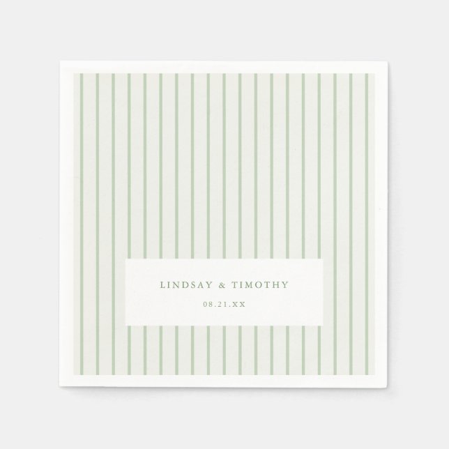 Green Stripes Classic Summer Wedding Napkins (Front)