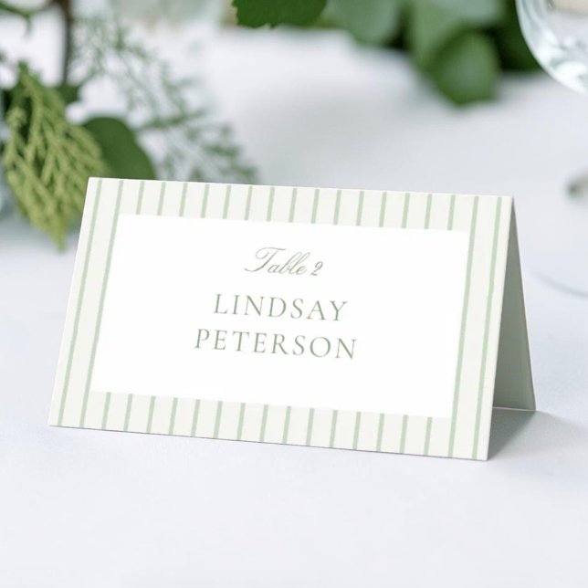 Green Stripes Classic Summer Wedding Place Card (Creator Uploaded)