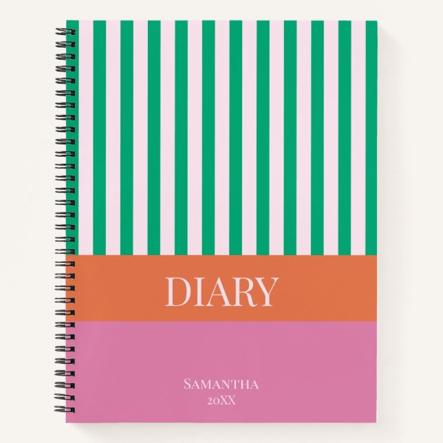 Green Stripes Colorful Diary Journal Notebook (Front)