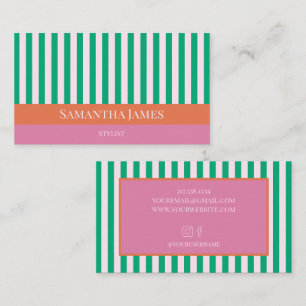 Green Stripes Colorful Pink Orange Business Card