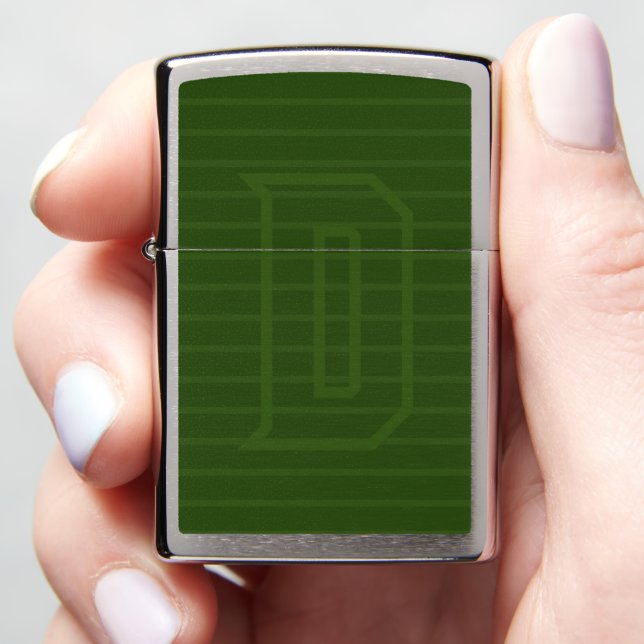 Green Stripes Custom Initial Zippo Lighter (In Hand)