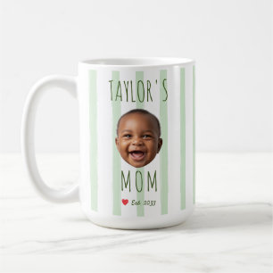 Green Stripes Custom Photo & Name Baby Face Mom Coffee Mug