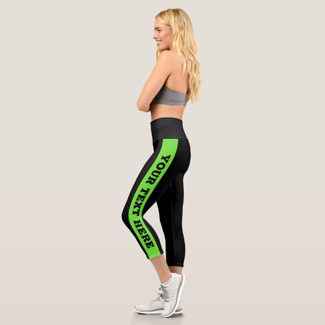 Green Stripes Custom Text Capri Leggings (Left)