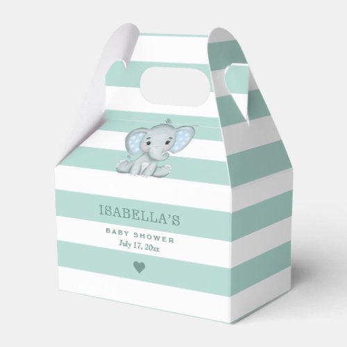 Green Stripes Cute Elephant Boy Baby Shower Favor Boxes