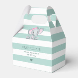 Green Stripes Cute Elephant Girl Baby Shower Favor Boxes