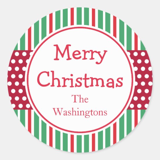 Green Stripes Dots Holiday Christmas Stickers