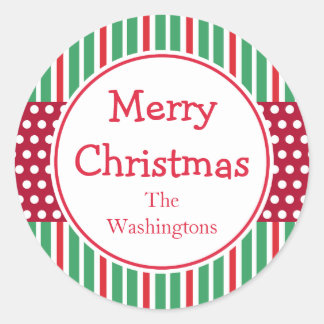 Green Stripes Dots Holiday Christmas Stickers