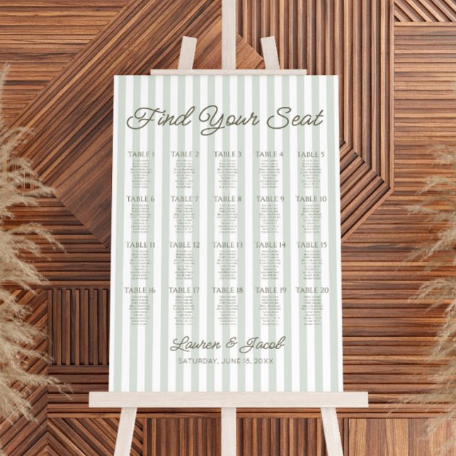 Green Stripes Find Your Seat Wedding Seating Chart Foam Board (Creator Uploaded)