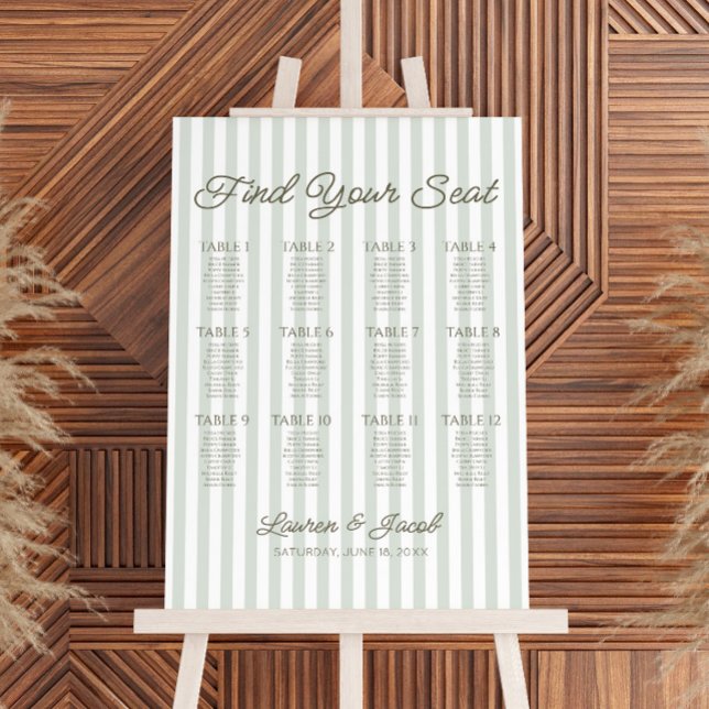 Green Stripes Find Your Seat Wedding Seating Chart Foam Board (Creator Uploaded)