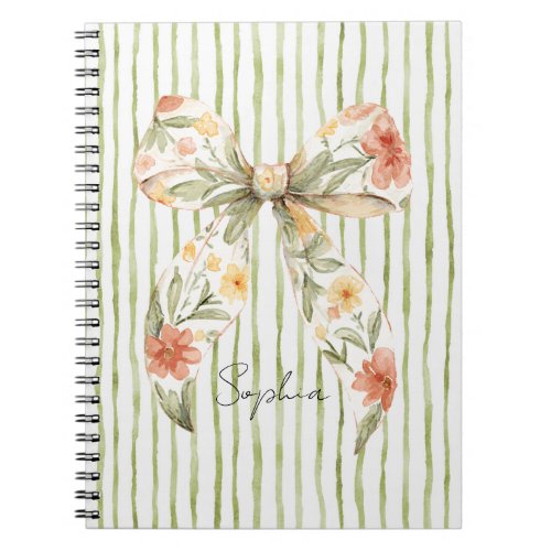 Green Stripes Floral Bow Notebook