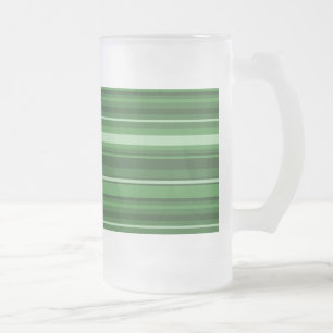 Green stripes frosted glass beer mug