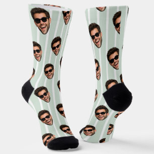 Green Stripes Funny Face Photo All Over Socks