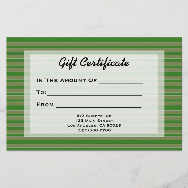 Green Stripes Gift Certificate (Front)