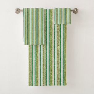 Green Stripes Glitter Bath Towel Set