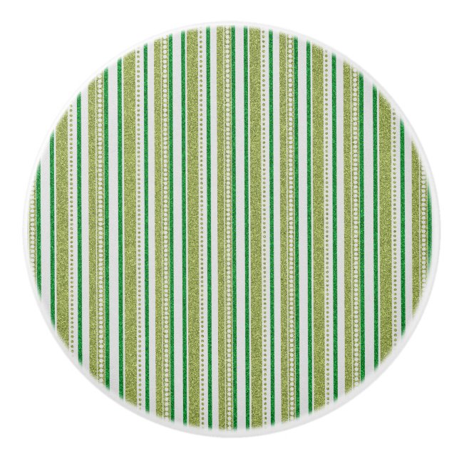 Green Stripes Glitter Ceramic Knob (Front)