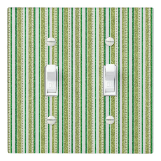 Green Stripes Glitter Light Switch Cover (In Situ)