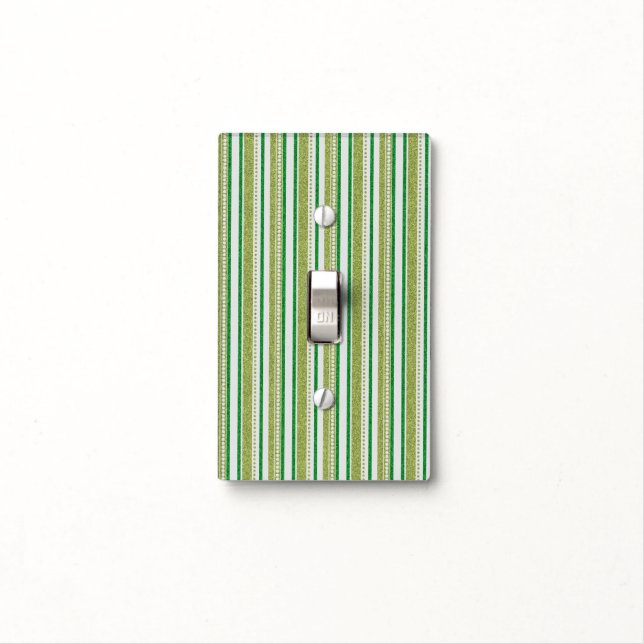Green Stripes Glitter Light Switch Cover (In Situ)
