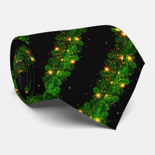 Green Stripes Glitter Stars Pine Tie