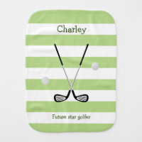 Green stripes golf add name 2 sided baby burp cloth