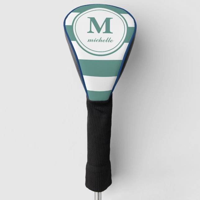 Green stripes  | Golf | personalized NAME monogram Head Cover (Front)