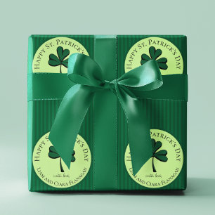 Green Stripes Happy St Patrick's Day Lucky Clover Wrapping Paper