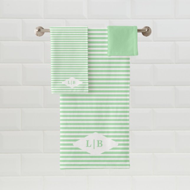 Green Stripes Initials Bath Towel Set (Creator Uploaded)