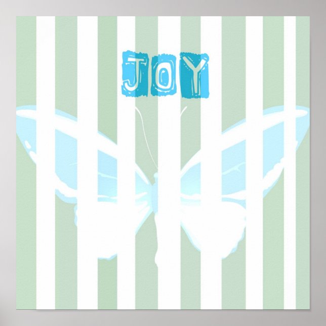 Green Stripes Joy Butterfly Poster (Front)