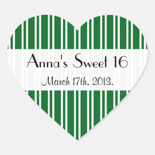 Green Stripes, Lines, Striped Pattern, Sweet 16 Heart Sticker (Front)