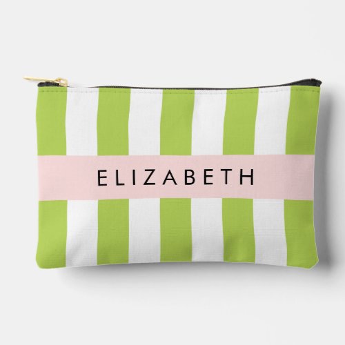 Green Stripes Lines Striped Pattern Your Name Accessory Pouch