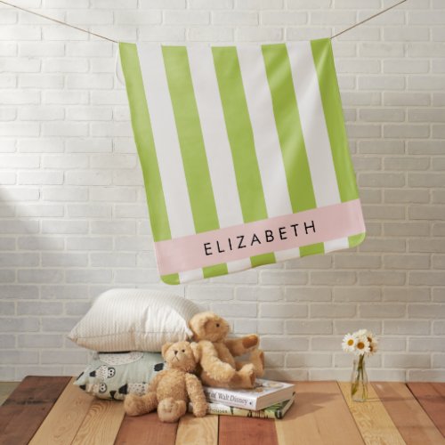 Green Stripes Lines Striped Pattern Your Name Baby Blanket