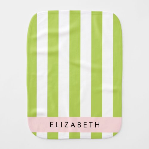 Green Stripes Lines Striped Pattern Your Name Baby Burp Cloth
