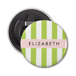 Green Stripes, Lines, Striped Pattern, Your Name Bottle Opener