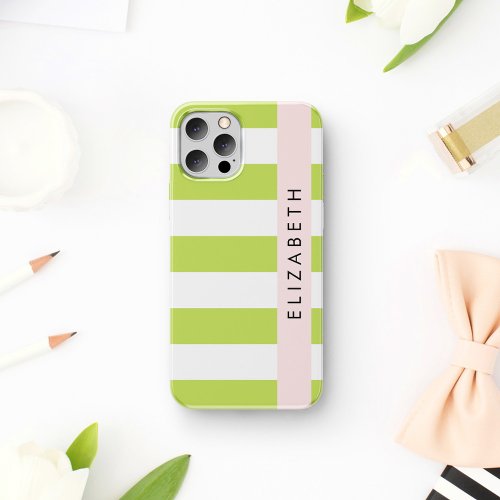 Green Stripes Lines Striped Pattern Your Name iPhone 12 Pro Case