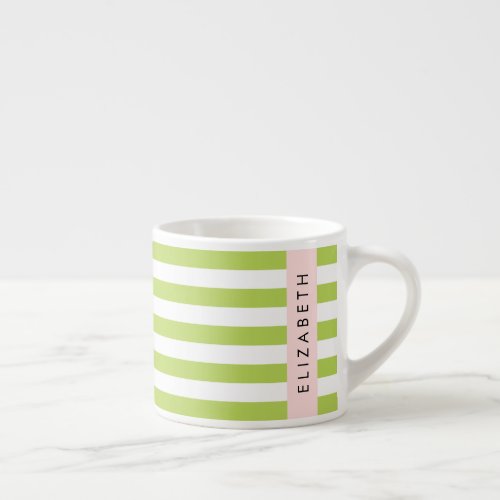 Green Stripes Lines Striped Pattern Your Name Espresso Cup