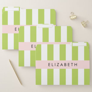 Green Stripes, Lines, Striped Pattern, Your Name File Folder