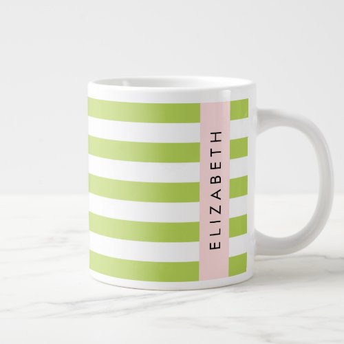 Green Stripes Lines Striped Pattern Your Name Giant Coffee Mug