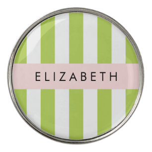 Green Stripes, Lines, Striped Pattern, Your Name Golf Ball Marker