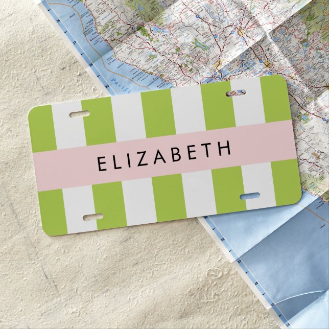 Green Stripes, Lines, Striped Pattern, Your Name License Plate (In Situ)