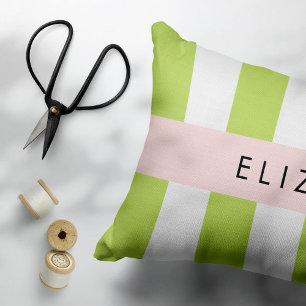 Green Stripes, Lines, Striped Pattern, Your Name Pillow Case