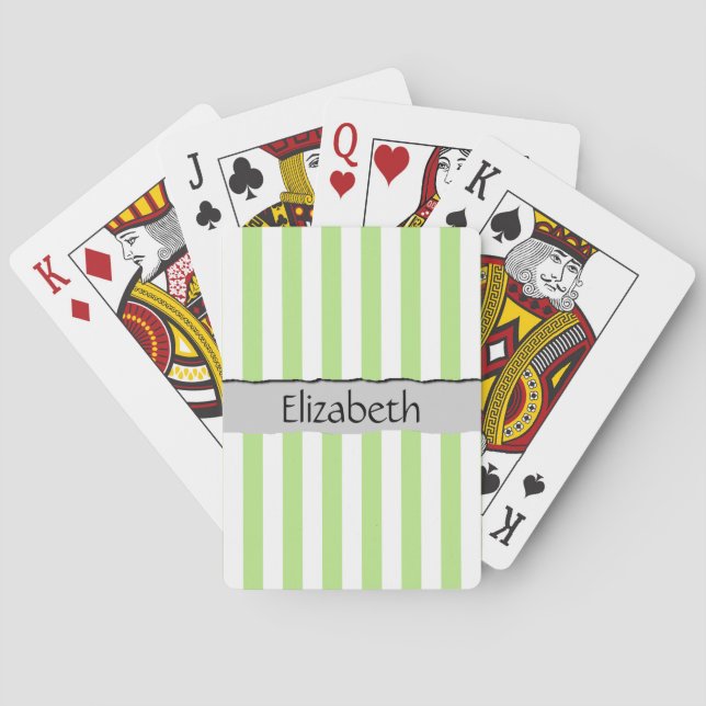 Green Stripes, Lines, Striped Pattern, Your Name Poker Cards (Back)