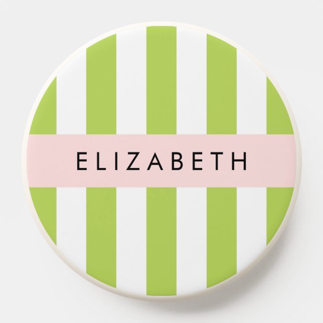 Green Stripes, Lines, Striped Pattern, Your Name PopSocket (Popsocket)