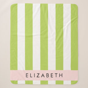 Green Stripes, Lines, Striped Pattern, Your Name Sherpa Blanket