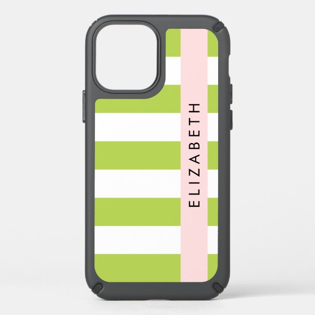 Green Stripes, Lines, Striped Pattern, Your Name Speck iPhone 12 Case (Front)