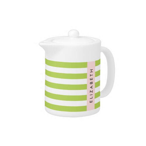 Green Stripes Lines Striped Pattern Your Name Teapot