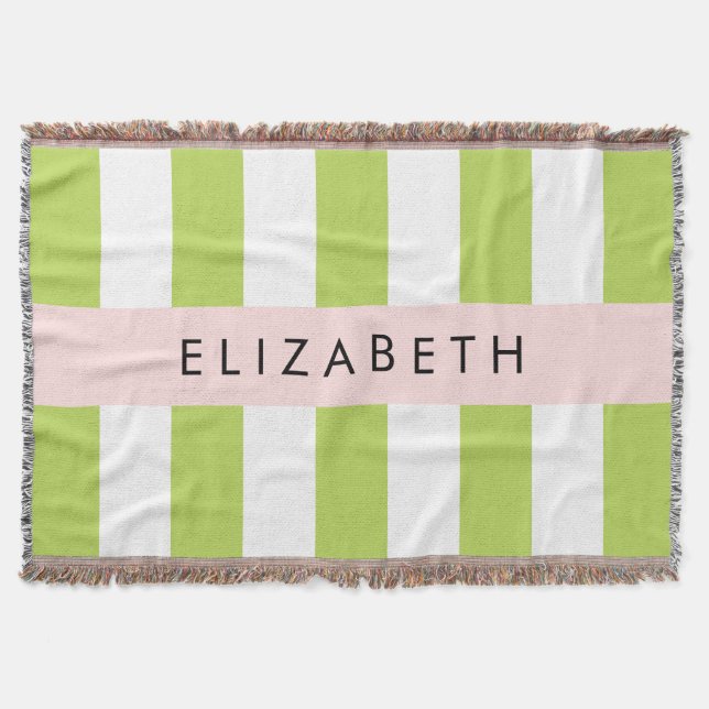 Green Stripes, Lines, Striped Pattern, Your Name Throw Blanket (Front)