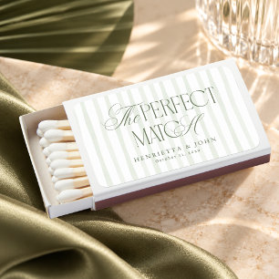 Green Stripes Luxe Script Old Money Wedding Favor Matchboxes