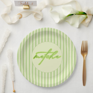Green Stripes Matcha Scripted Baby Shower  Paper Plates
